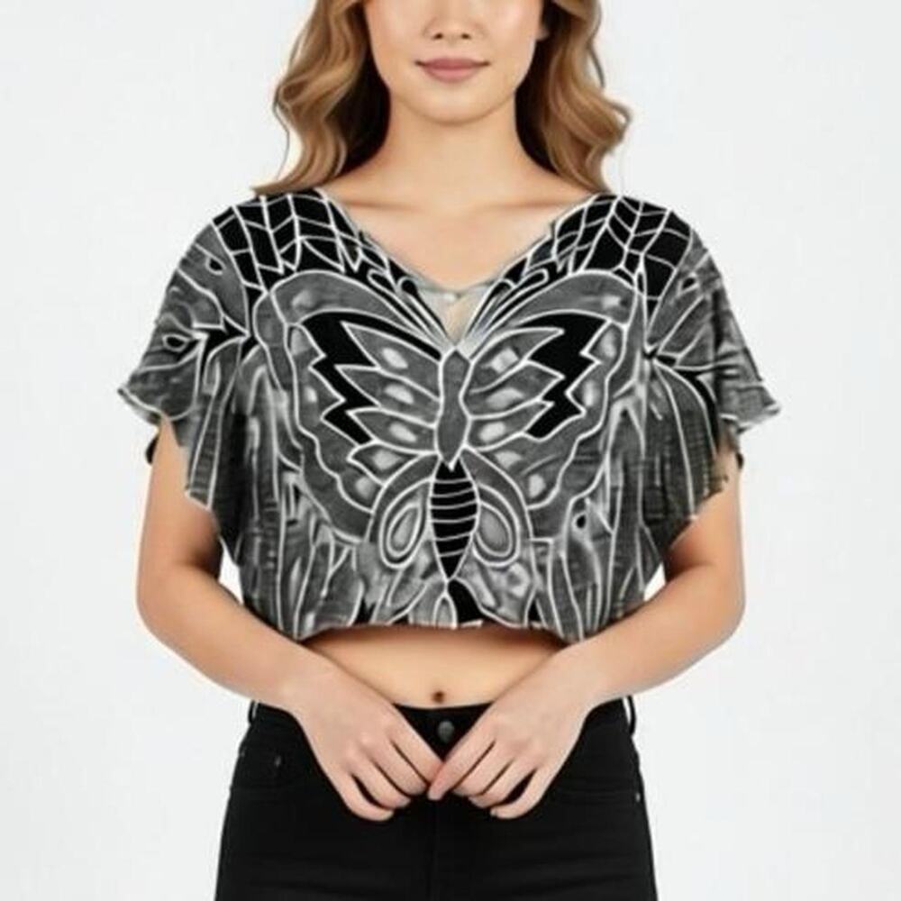 Vintage embroidered butterfly top cropped rare y2k blouse fairycore whimsygoth